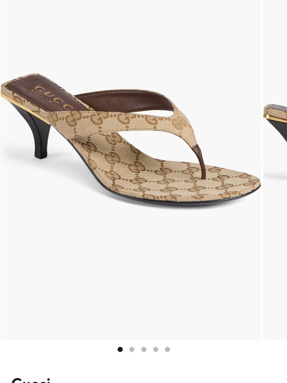 Gucci Beige GG Canvas Kitten-Heel Thong Sandals